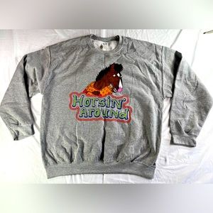 Men's BoJack Horseman Horsin' Around Gray Crew Neck Pullover Sweatshirt Size XL
